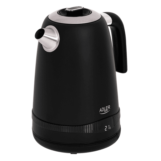Adler AD1295B Chaleira Eléctrica 1.7 L, Jarro Elétrico, Vintage, BPA Free, Controlo de Temperatura, Aço inoxidável, Sem fios, Elemento de Aquecimento Oculto, 2200, Preto