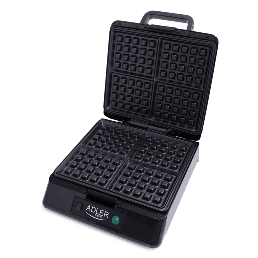 Adler AD3036 Máquina de Waffles Eléctrica 4 Waffles Belgas, Placas Anti-aderentes, 1500, Prata