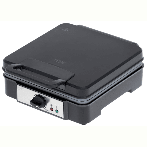 Adler AD3049 Máquina de Waffles Eléctrica 4 Waffles Belgas Grossos, Placas Antiaderentes, Termóstato Ajustável, 1800, Preto