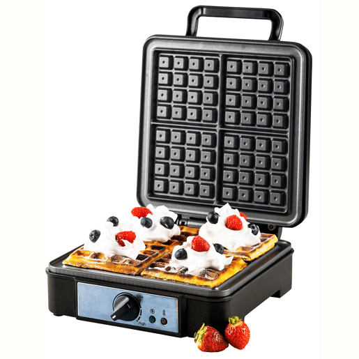 Adler AD3049 Máquina de Waffles Eléctrica 4 Waffles Belgas Grossos, Placas Antiaderentes, Termóstato Ajustável, 1800, Preto