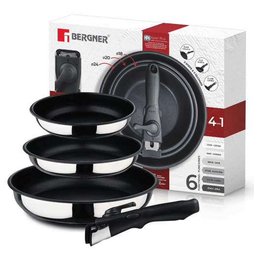 Conjunto de Frigideiras Bergner Click & Cook Aço inoxidável (3 Peças)