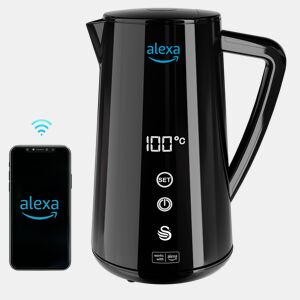 SWAN SK14650BLKNEU Alexa Chaleira Eléctrica de Água Inteligente WIFI 1,5 L, Sem Fios, Ecrã Táctil LED, Função de Aquecimento 2H, 1800, Preto