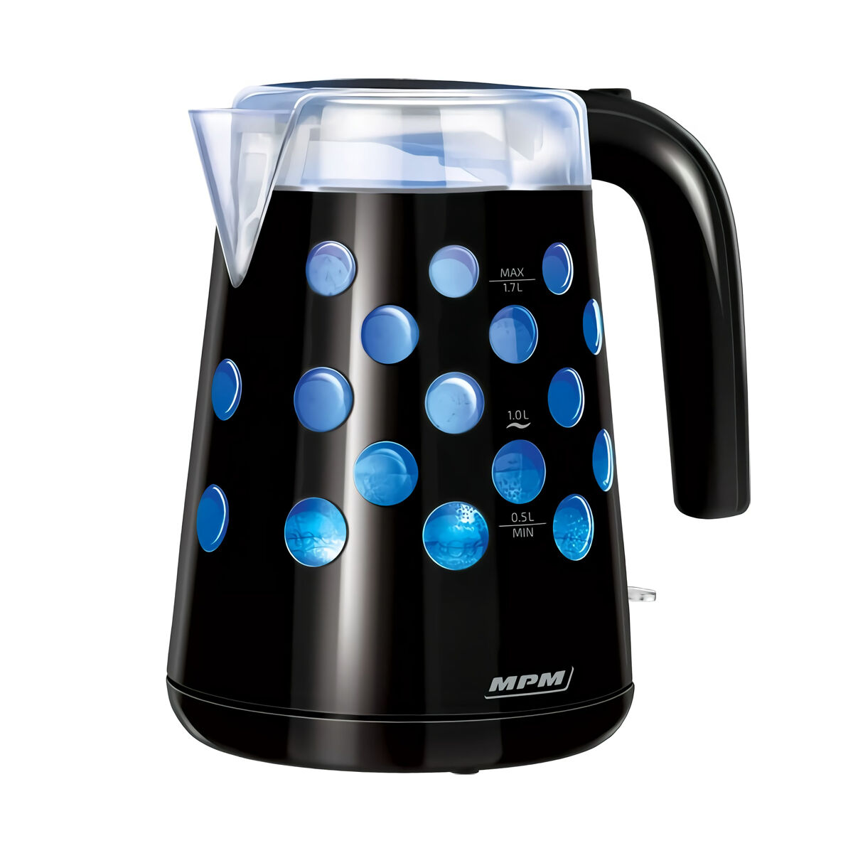 Mpm mcz-86 hervidor agua eléctrico 1,7 litros sin bpa, resistencia oculta, inalámbrico, interior iluminado, 2200, negro