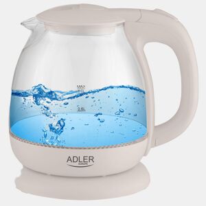 Adler AD1283C Chaleira Eléctrica em Vidro 1 L, Interior Iluminado, sem Fios Desligamento Automático, 1100, Creme