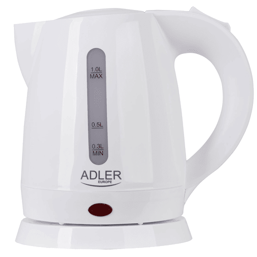 Adler AD1272 Jarro Eléctrica 1L, Chaleira Eléctrica, BPA livre, Elemento de Aquecimento Oculto, Base 360, 1600, Branco