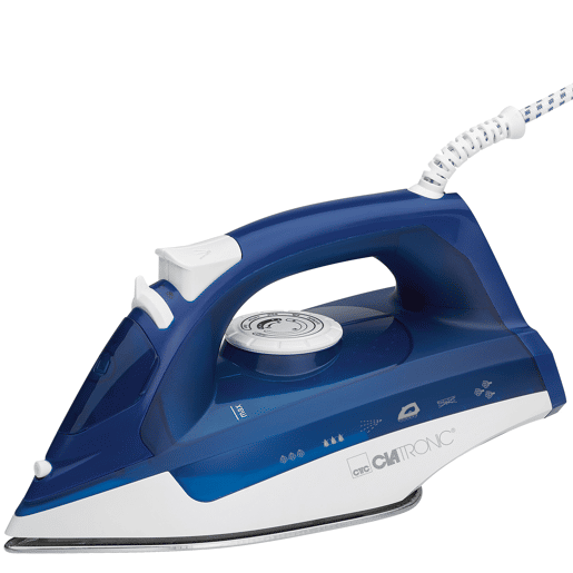 Clatronic DB 3704 Ferro a Vapor Base Inox, Função de Engomar a Seco, Vapor Vertical, 2200, Branco azul
