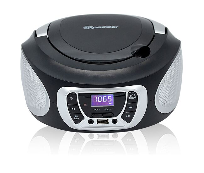 Roadstar cdr-365u/sl radio cd player portátil digital fm pll, reproductor cd-mp3 usb stereo, aux-in toma auriculares, , negro/plata