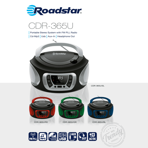 Roadstar CDR-365USL Radio CD Player Portable FM PLL, Leitor CD-MP3 Porta USB, Estéreo AUX-IN, Saída Auscultadores, , Prata negra Roadstar CDR-365USL Radio CD Player Portable FM PLL, Leitor CD-MP3 Porta USB, Estéreo AUX-IN, Saída Auscultadores, , Prata negra