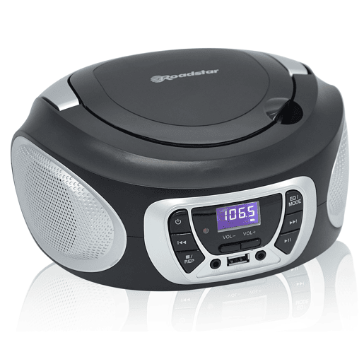 Roadstar CDR-365USL Radio CD Player Portable FM PLL, Leitor CD-MP3 Porta USB, Estéreo AUX-IN, Saída Auscultadores, , Prata negra Roadstar CDR-365USL Radio CD Player Portable FM PLL, Leitor CD-MP3 Porta USB, Estéreo AUX-IN, Saída Auscultadores, , Prata negra