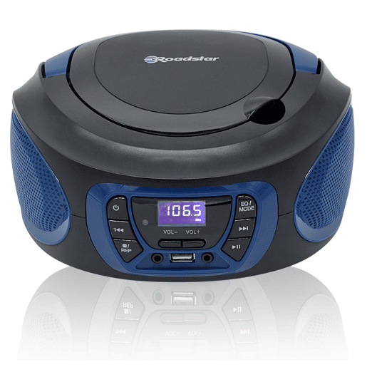 Roadstar CDR-365UBL Radio CD Player Portable FM PLL, Leitor CD-MP3 Porta USB, Estéreo AUX-IN, Saída Auscultadores, , Preto Azul