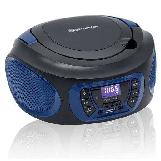 Roadstar CDR-365UBL Radio CD Player Portable FM PLL, Leitor CD-MP3 Porta USB, Estéreo AUX-IN, Saída Auscultadores, , Preto Azul