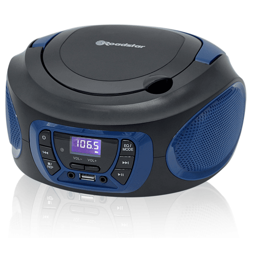 Roadstar CDR-365UBL Radio CD Player Portable FM PLL, Leitor CD-MP3 Porta USB, Estéreo AUX-IN, Saída Auscultadores, , Preto Azul