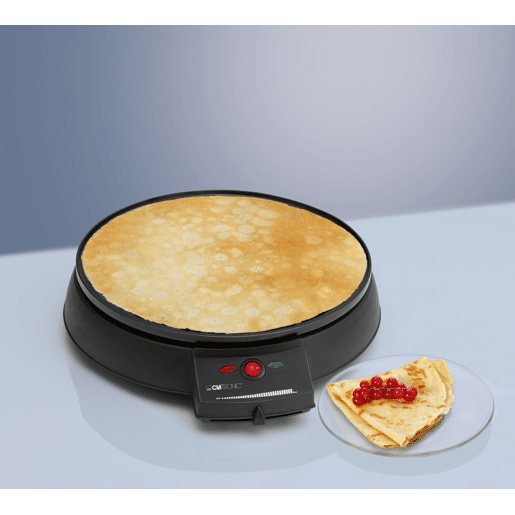 Clatronic CM 3372 Máquina de Fazer Crepes, Diámetro 29cm, Placa Antiaderente, Termóstato Ajustável, 900, Preto