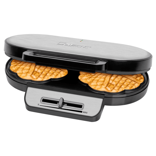Clatronic WA 3745 Máquina de Waffles, 2 Waffles, Forma de Coração, Placas Anti-aderentes, 1200, Prata