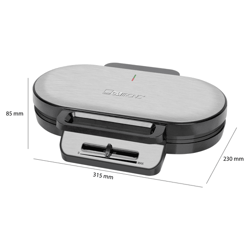 Clatronic WA 3745 Máquina de Waffles, 2 Waffles, Forma de Coração, Placas Anti-aderentes, 1200, Prata