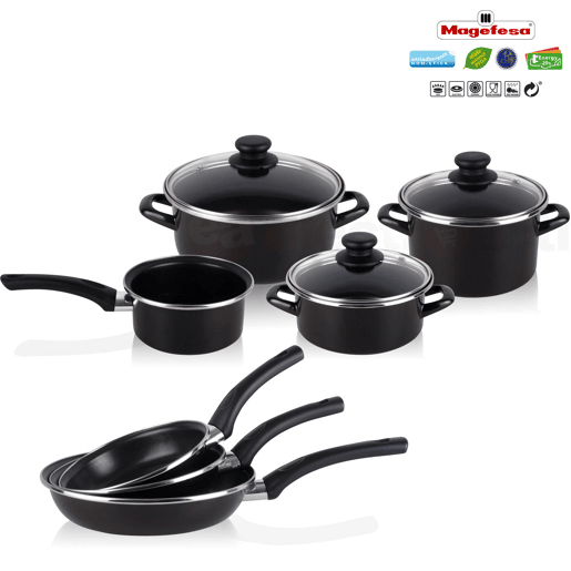 Magefesa KENIA Trem Cozinha Indução 10 Peças, Anti-Aderente sem PFOA, Todos os Fogões, , Preto Magefesa KENIA Trem Cozinha Indução 10 Peças, Anti-Aderente sem PFOA, Todos os Fogões, , Preto