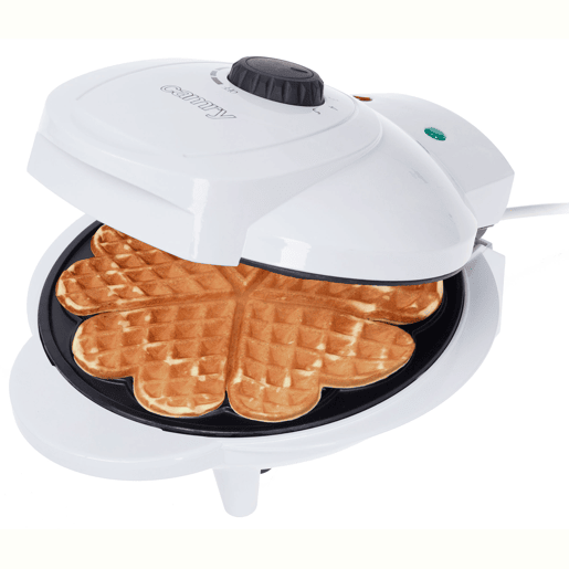 Camry CR 3022 Máquina de Waffles, 5 Waffles em Forma de Coração, Placas Anti-aderentes, Termóstato Ajustável, 1000, Branco