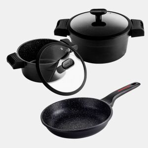 FAGOR Alutherm Trem de Cozinha Indução de 5 Peças em Alumínio Antiaderente 2 Panelas, 1 Frigideira, 2 Tampas, , Preto
