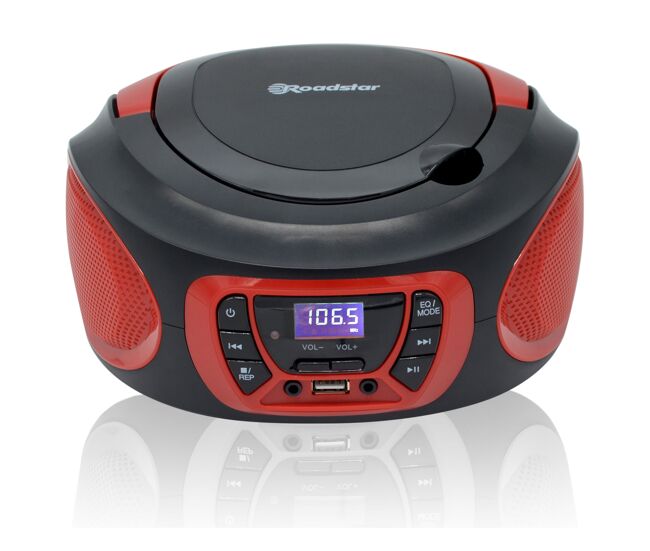 Roadstar cdr-365u/rd radio cd player portátil digital fm pll, reproductor cd-mp3 usb stereo, aux-in toma auriculares, , negro/rojo