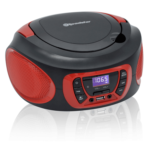 Roadstar CDR-365URD Radio CD Player Portable FM PLL, Leitor CD-MP3 Porta USB, Estéreo AUX-IN, Saída Auscultadores, , Vermelho preto Roadstar CDR-365URD Radio CD Player Portable FM PLL, Leitor CD-MP3 Porta USB, Estéreo AUX-IN, Saída Auscultadores, , Vermelho preto