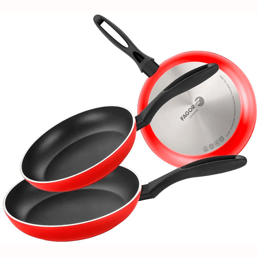 FAGOR Maxima Conjunto de 3 Frigideiras Indução 20-24-28 cm, Alumínio Forjado, Antiaderente Ecológico PFOA Livre, , Vermelho