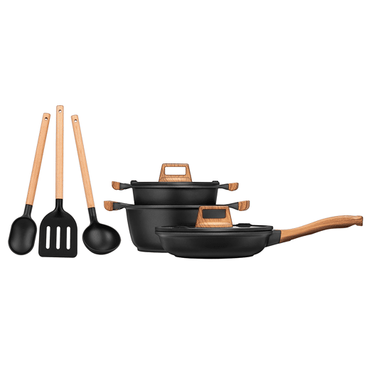 Smile MGK-23 Conjunto de Trem de Cozinha Indução, Alumínio Fundido, 6 Peças, Antiaderente, , Preto