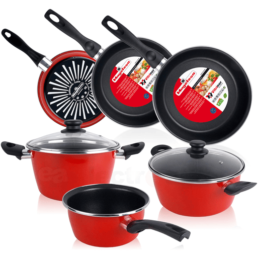 Magefesa GRANA Trem de Cozinha 5 Peças + Conjunto de 3 Panelas 18-20-24 cm, Indução, sem PFOA, , Vermelho