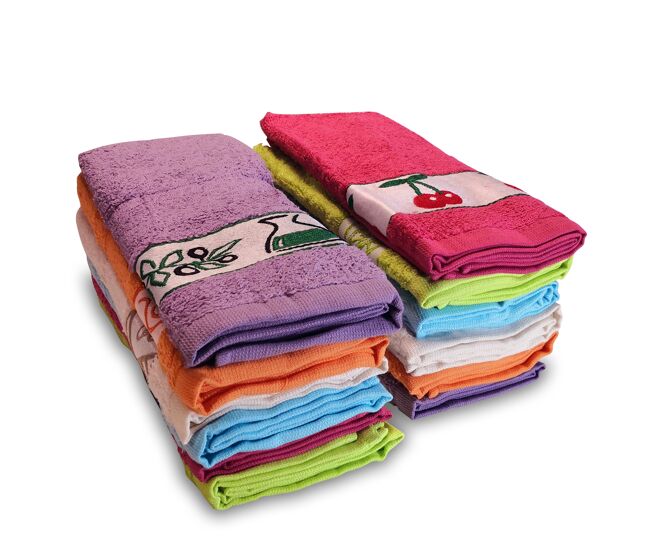 Briebe pc12b paños cocina rizo, 12 ud., 100% algodón, 50x45cm, multicolor con dibujo bordado, juego trapos, , multicolor