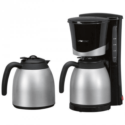 Clatronic KA 3328 Máquina de Café Filtro, 2 Jarros Isotérmicos 8 - 10 Chávenas, 1 Litro, 870, Prata negra