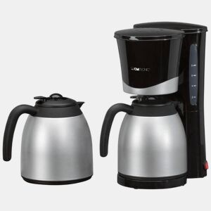 Clatronic KA 3328 Máquina de Café Filtro, 2 Jarros Isotérmicos 8 - 10 Chávenas, 1 Litro, 870, Prata negra