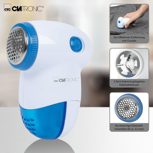 Clatronic TC 3758 Tira Borbotos Lâminas de Aço Inoxidável,Tanque Removível, Baterias, , Branco azul