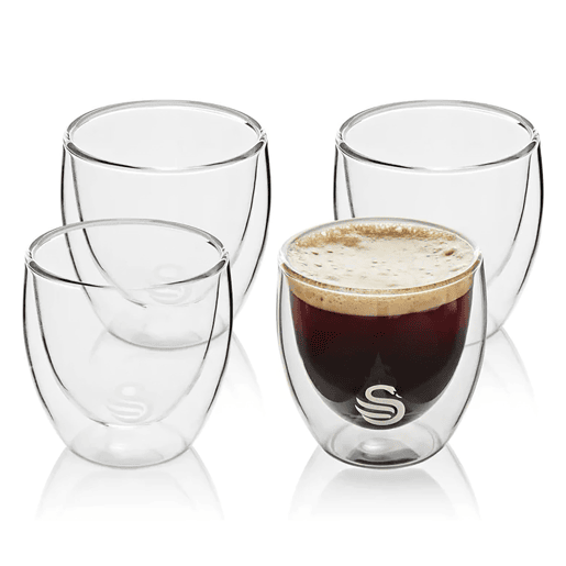 Conjunto de 4 Copos de Parede Dupla 100ml, Vidro de Borossilicato, Vidro Térmico para Café e Chá