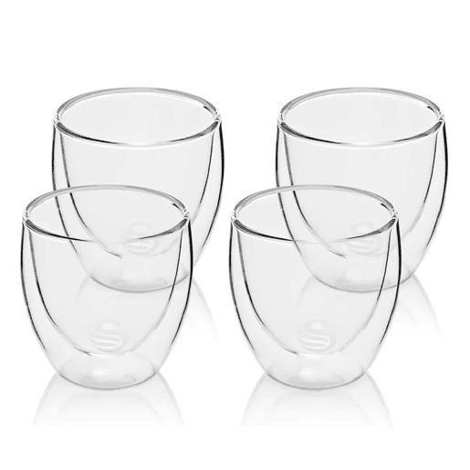Conjunto de 4 Copos de Parede Dupla 100ml, Vidro de Borossilicato, Vidro Térmico para Café e Chá