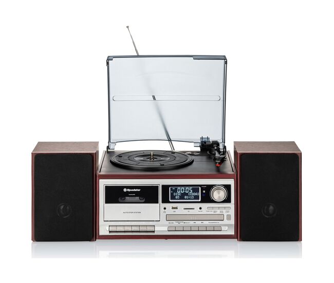 Roadstar hif-8892d+bt tocadiscos de vinilo vintage, acabado madera, radio dab dab+ fm, reproductor cd, cassette, usb, , madera