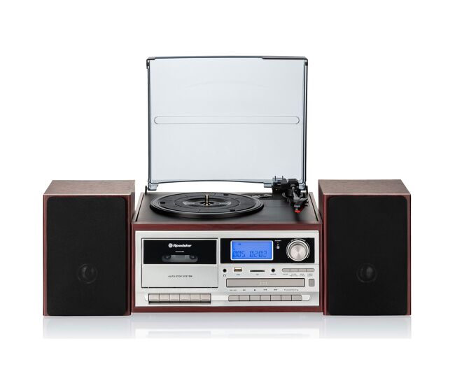 Roadstar hif-8892ebt tocadiscos de vinilo vintage acabado madera, radio digital pll fm reproductor cd, cassette, usb, , madera