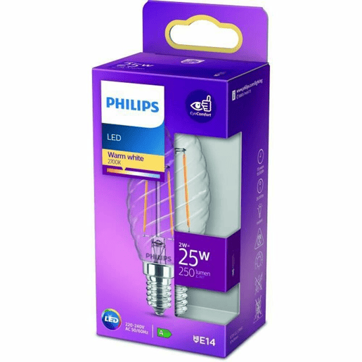 Lâmpada LED vela Philips Classic Twisted 25 W E14 2 W E (2700k)