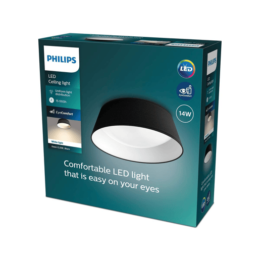 Candeeiro de teto Philips Plafón 14W Preto MetalPlástico (34 x 12 x 34 cm) (3000 K)