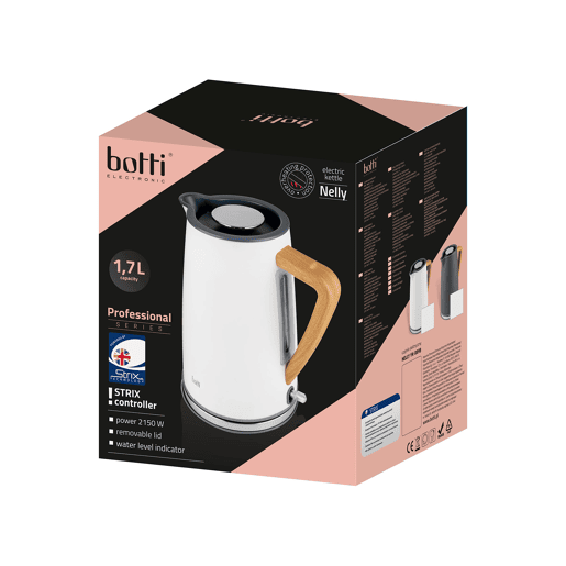 Botti Nelly Chaleira Eléctrica Ultra Quick, Jarro Elétrico, sem Fios, Design Moderno, 1,7 L, Cabo de Efeito Madeira, Desligamento Automático, 2150, Creme Botti Nelly Chaleira Eléctrica Ultra Quick, Jarro Elétrico, sem Fios, Design Moderno, 1,7 L, Cabo de Efeito Madeira, Desligamento Automático, 2150, Creme