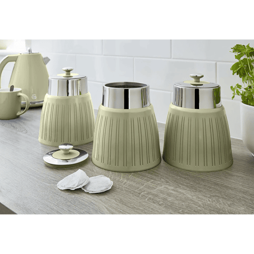 SWAN SWKA1024GN Retro Conjunto de 3 Boiões de Cozinha 1,2 L Herméticos para Especiarias, Chá, Café, Vintage, , Verde