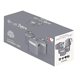 SWAN SWKA1020GRN Retro Conjunto de 3 Recipientes de Metal 1 L, Café, Especiarias, Aço Lacado, Desenho Vintage, , Cinza SWAN SWKA1020GRN Retro Conjunto de 3 Recipientes de Metal 1 L, Café, Especiarias, Aço Lacado, Desenho Vintage, , Cinza
