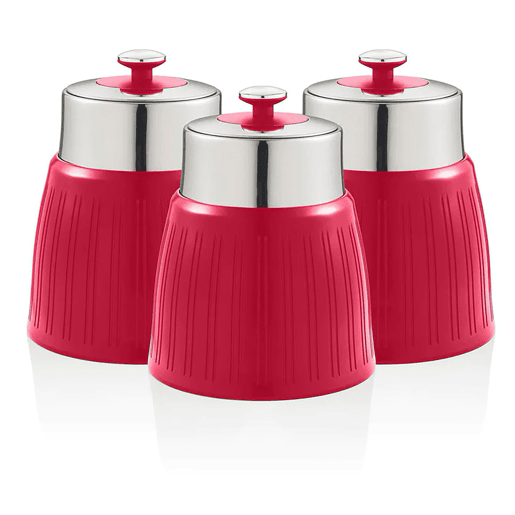 SWAN SWKA1024RN Retro Conjunto de 3 Boiões de Cozinha 1,2 L Herméticos para Especiarias, Chá, Café, Vintage, , Vermelho
