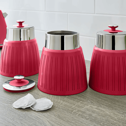 SWAN SWKA1024RN Retro Conjunto de 3 Boiões de Cozinha 1,2 L Herméticos para Especiarias, Chá, Café, Vintage, , Vermelho