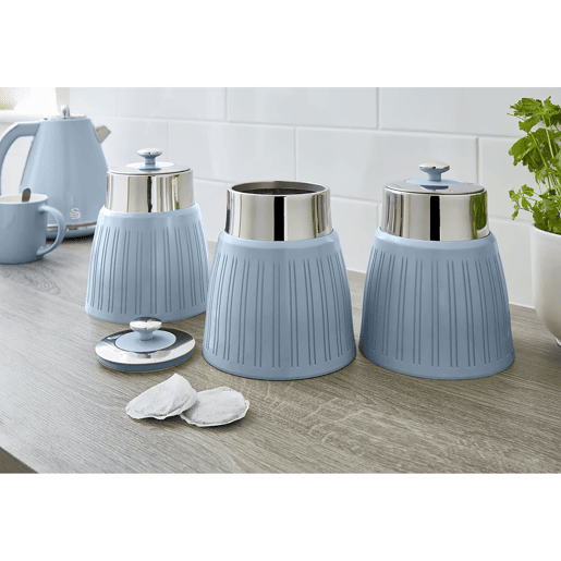 SWAN SWKA1024BLN Retro Conjunto de 3 Boiões de Cozinha 1,2 L Herméticos para Especiarias, Chá, Café, Vintage, , Azul