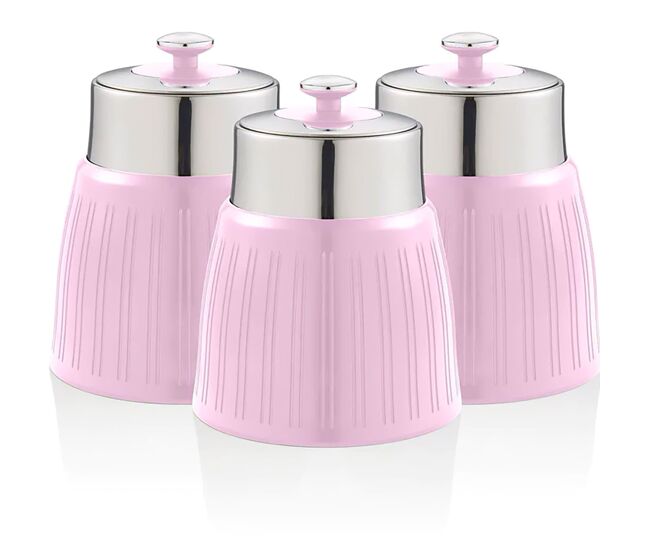 Swan swka1024pn set 3 botes cocina almacenaje 1,2 l, plástico y acero inox, especias, té ,café, retro, vintage, , rosa
