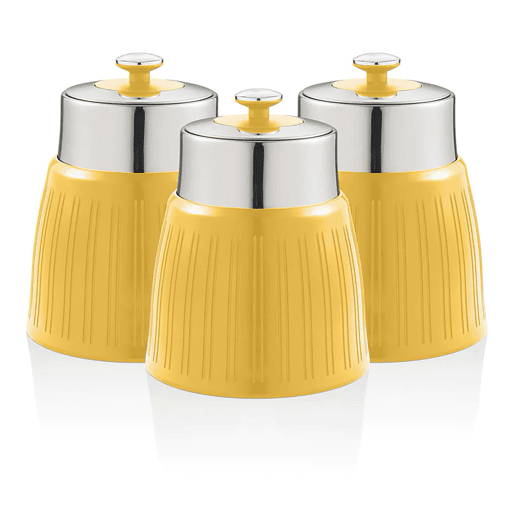 SWAN SWKA1024YELN Retro Conjunto de 3 Boiões de Cozinha 1,2 L Herméticos para Especiarias, Chá, Café, Vintage, , Amarelo