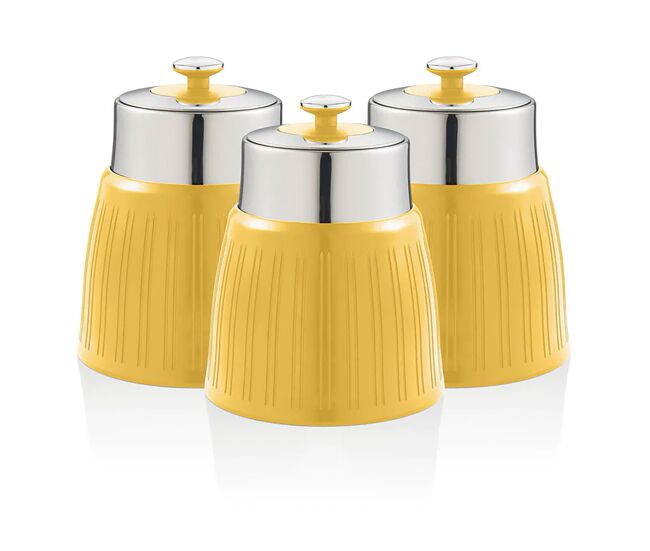 Swan swka1024yeln set 3 botes cocina almacenaje 1,2 l, plástico y acero inox, especias, té ,café, retro, vintage, , amarillo