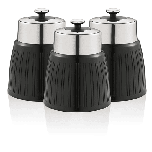 SWAN SWKA1024BN Retro Conjunto de 3 Boiões de Cozinha 1,2 L Herméticos para Especiarias, Chá, Café, Vintage, , Preto
