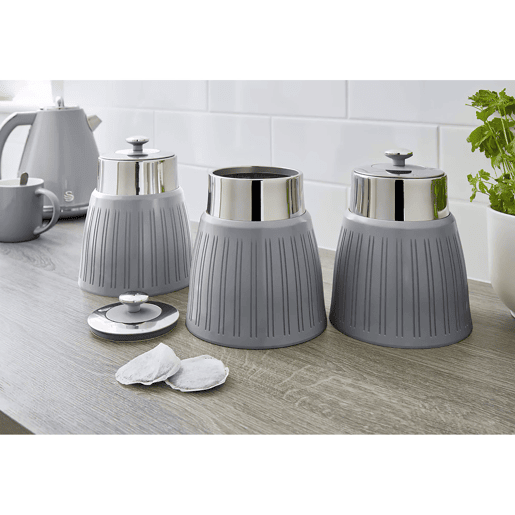 SWAN SWKA1024GRN Retro Conjunto de 3 Boiões de Cozinha 1,2 L Herméticos para Especiarias, Chá, Café, Vintage, , Cinza