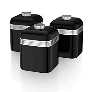 SWAN SWKA1020BN Retro Conjunto de 3 Recipientes de Metal 1 L, Café, Especiarias, Aço Lacado, Desenho Vintage, , Preto