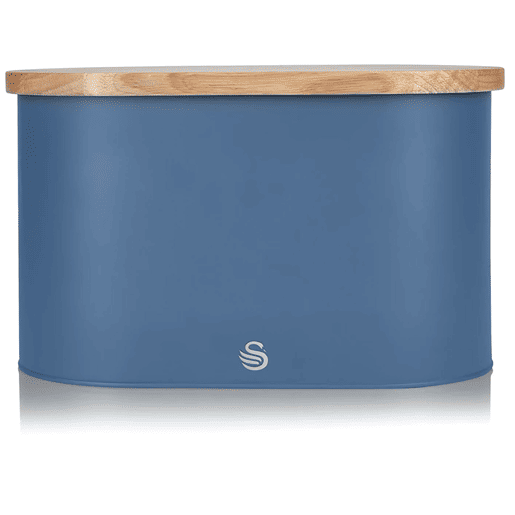 SWAN Nordic Nordic Paneira Com Tampa - Tábua de Corte de Bambu, Contentor de Aço Carbono para Pão, Moderno, , Azul